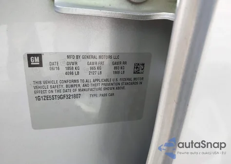 2016 Chevrolet Malibu 1Lt из США, поврежденный, VIN 1G1ZE5ST9GF321807